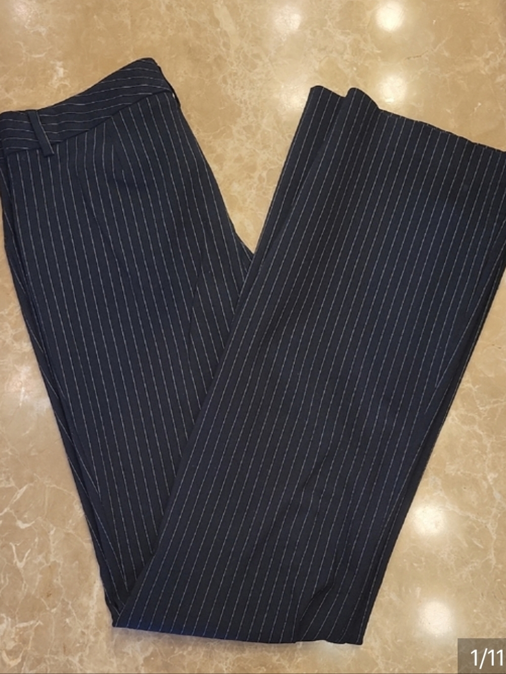 Express Editor Black Pinstripe Dress Pants - White Stripe, 0L